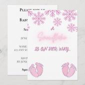 Meisje Baby shower met roze sneeuwvlokken en poten Kaart (Voorkant / Achterkant)