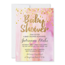 Meisje Baby Shower Moderne Waterverf Uitnodiging