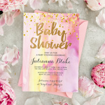 Meisje Baby Shower Moderne Waterverf Uitnodiging