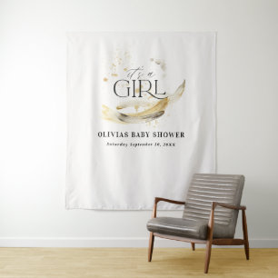 Meisje Baby shower natuurlijk goud abstract waterv Wandkleed