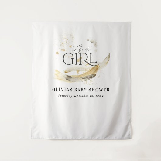 Meisje Baby shower natuurlijke goud abstracte wate Wandkleed (Voorkant)