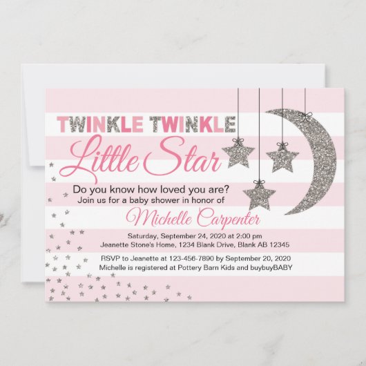 Meisje baby shower nodigt twinkle kleine ster roze kaart (Voorkant)