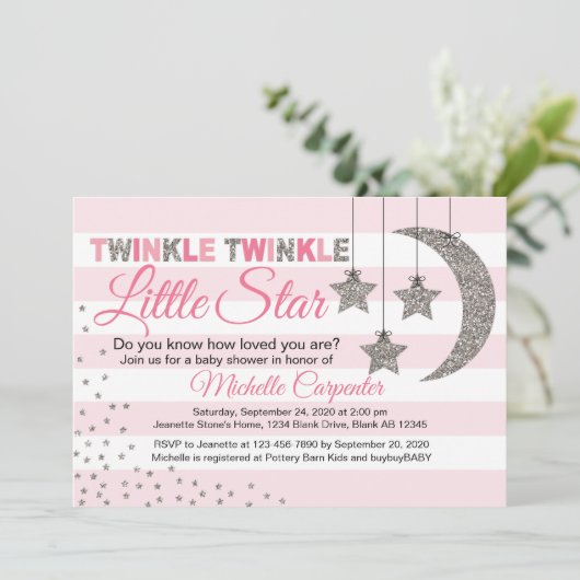 Meisje baby shower nodigt twinkle kleine ster roze kaart (Staand voorkant)