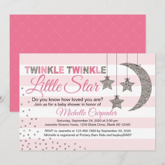 Meisje baby shower nodigt twinkle kleine ster roze kaart (Voorkant / Achterkant)