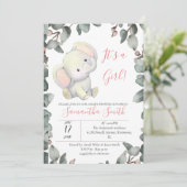 Meisje Baby shower olifant eucalyptus bladeren Kaart (Staand voorkant)