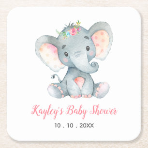 Meisje Baby shower Onderzetters (olifant roze)