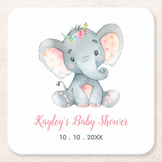 Meisje Baby shower Onderzetters (olifant roze) (Voorkant)