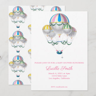 Meisje Baby Shower Oude Luchtballon Uitnodiging
