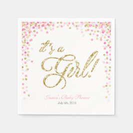 Meisje Baby shower Papier Servet Roze Goud Confett