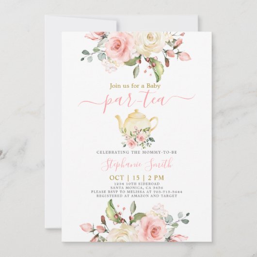 Meisje Baby shower par-tea uitnodiging (Voorkant)