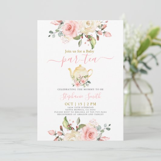 Meisje Baby shower par-tea uitnodiging (Staand voorkant)