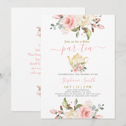 Meisje Baby shower par-tea uitnodiging (Voorkant / Achterkant)