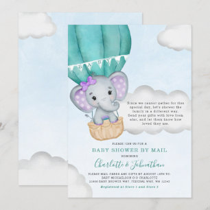 Meisje Baby shower per post Paarse olifant Kaart
