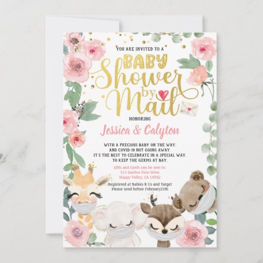 Meisje Baby shower per post Pandemic Woodland Anim Kaart (Voorkant)