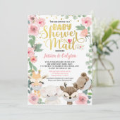 Meisje Baby shower per post Pandemic Woodland Anim Kaart (Staand voorkant)