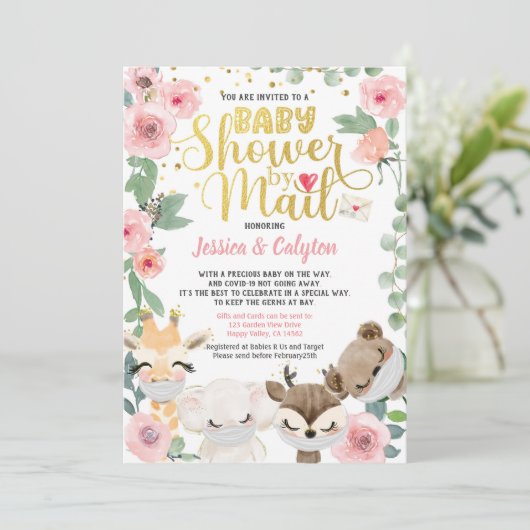 Meisje Baby shower per post Pandemic Woodland Anim Kaart (Staand voorkant)