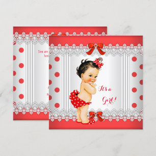 Meisje Baby Shower Rood Wit Stippen Bruine Haren Kaart