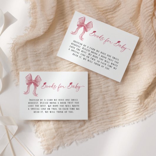 Meisje Baby shower Roze Bow Boeken voor Baby Informatiekaartje