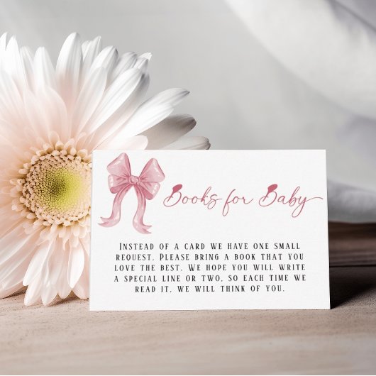 Meisje Baby shower Roze Bow Boeken voor Baby Informatiekaartje