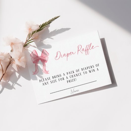 Meisje Baby shower Roze Bow Luier Raffle Informatiekaartje
