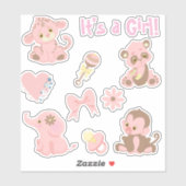 Meisje Baby shower Roze Dieren Set Sticker (Vel)