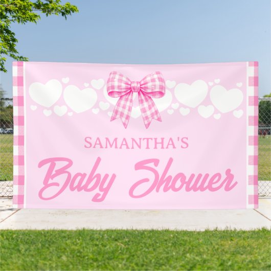 Meisje Baby Shower Roze Gingham Strik Spandoek (Buitenkant)