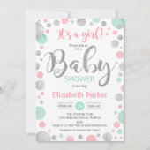 Meisje Baby shower - Roze Mint Zilveren Stippen Kaart (Voorkant)