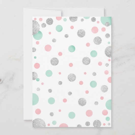 Meisje Baby shower - Roze Mint Zilveren Stippen Kaart (Achterkant)