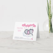 Meisje Baby shower Roze Olifant op Cloud Bedankkaart (Voorkant)
