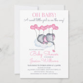 Meisje Baby shower Roze Olifant op Cloud Kaart (Voorkant)