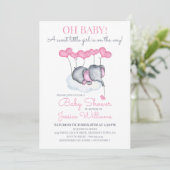 Meisje Baby shower Roze Olifant op Cloud Kaart (Staand voorkant)