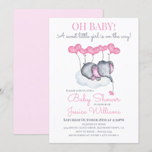Meisje Baby shower Roze Olifant op Cloud Kaart