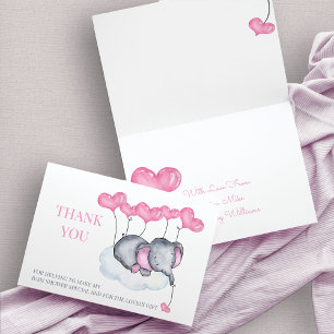 Meisje Baby Shower Roze Olifant op Wolk Bedankkaart