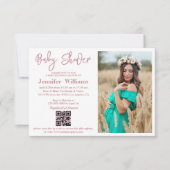 Meisje baby shower Roze Script Foto QR Code Eenvou Kaart (Voorkant)