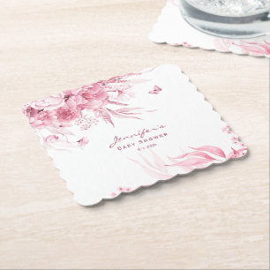 Meisje Baby shower, Roze Stilleven Bloemen, Scallo Kartonnen Onderzetters