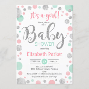 Meisje Baby shower - Roze Stippen van de Zilver Kaart