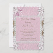 Meisje Baby Shower Rustic Roze Strik Kant Jute 2 Kaart (Achterkant)