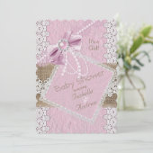 Meisje Baby Shower Rustic Roze Strik Kant Jute 2 Kaart (Staand voorkant)