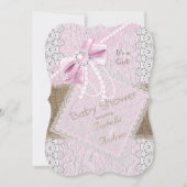 Meisje Baby Shower Rustic Roze Strik Parel Kant 2 Kaart (Voorkant)
