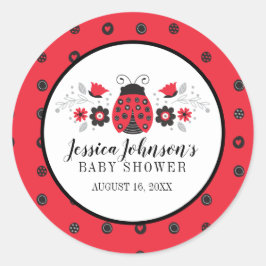 Meisje Baby shower Schattige rood lieveheersbeestj Ronde Sticker