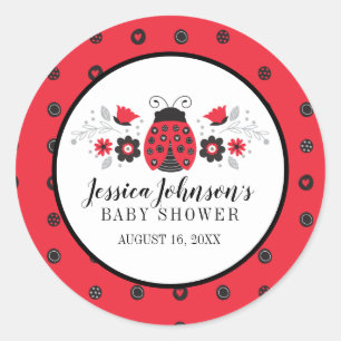 Meisje Baby shower Schattige rood lieveheersbeestj Ronde Sticker