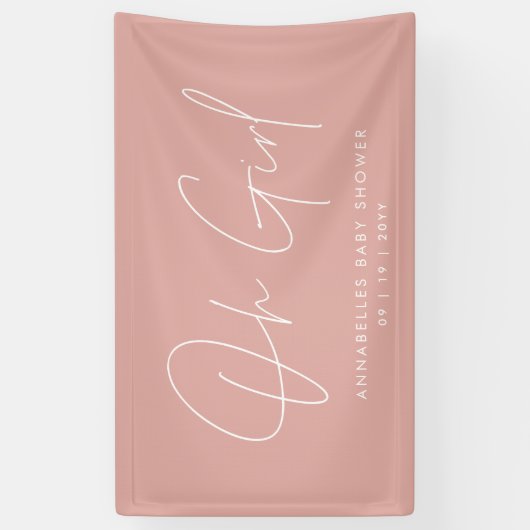 Meisje Baby shower script modern roos roze elegant Spandoek (Verticaal)