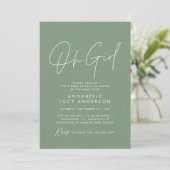 Meisje baby shower script modern sage groen elegan kaart (Staand voorkant)