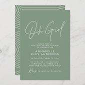 Meisje baby shower script modern sage groen elegan kaart (Voorkant / Achterkant)