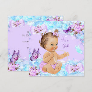 Meisje Baby Shower Teal Paars Vlinder Bruine Haren Kaart
