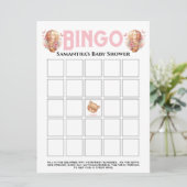  Meisje Baby Shower Teddy Ballon Roze Bingo  Kaart (Staand voorkant)