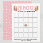  Meisje Baby Shower Teddy Ballon Roze Bingo  Kaart (Voorkant / Achterkant)