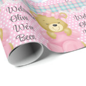 Meisje Baby shower Teddy Bear Naam toevoegen Paste Cadeaupapier (Rol Hoek)