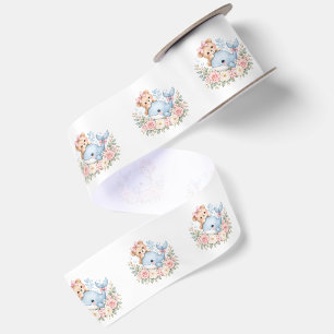Meisje Baby Shower Teddybeer en Walvis Satijnen Lint