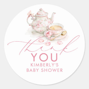 Meisje Baby Shower Thee Feestje Bedankt Favorieten Ronde Sticker